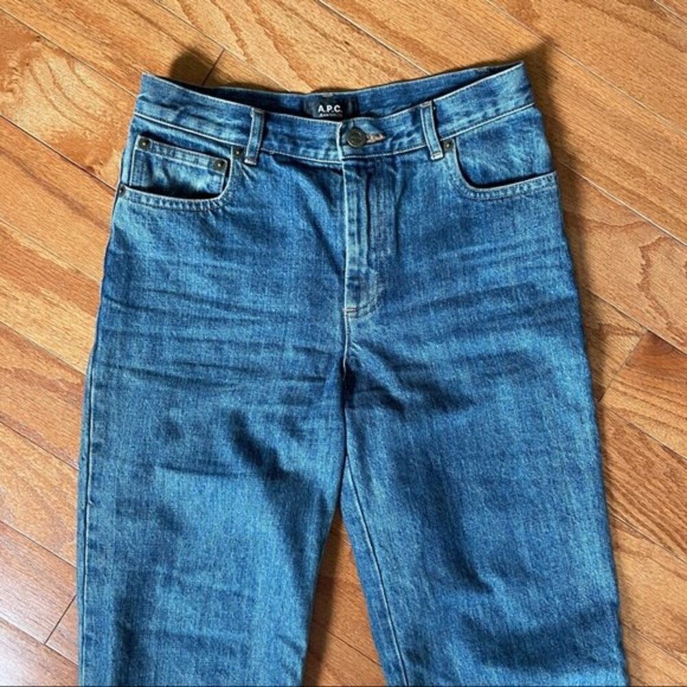 APC Sailor High Rise Jeans Raw Hem Wide Leg Blue Size 24 - Picture 3 of 7